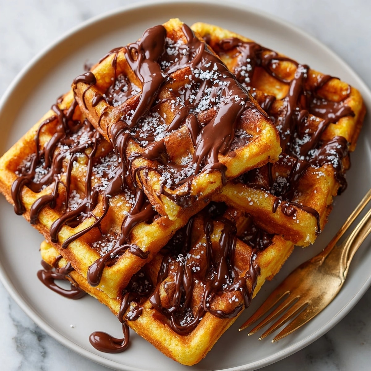 Warm, spiced aroma fills the air from these pumpkin spice waffles with chocolate.