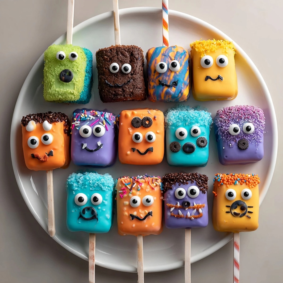 Sweet and spooky Monster Brownie Pops ready to be enjoyed—perfect kid snack.