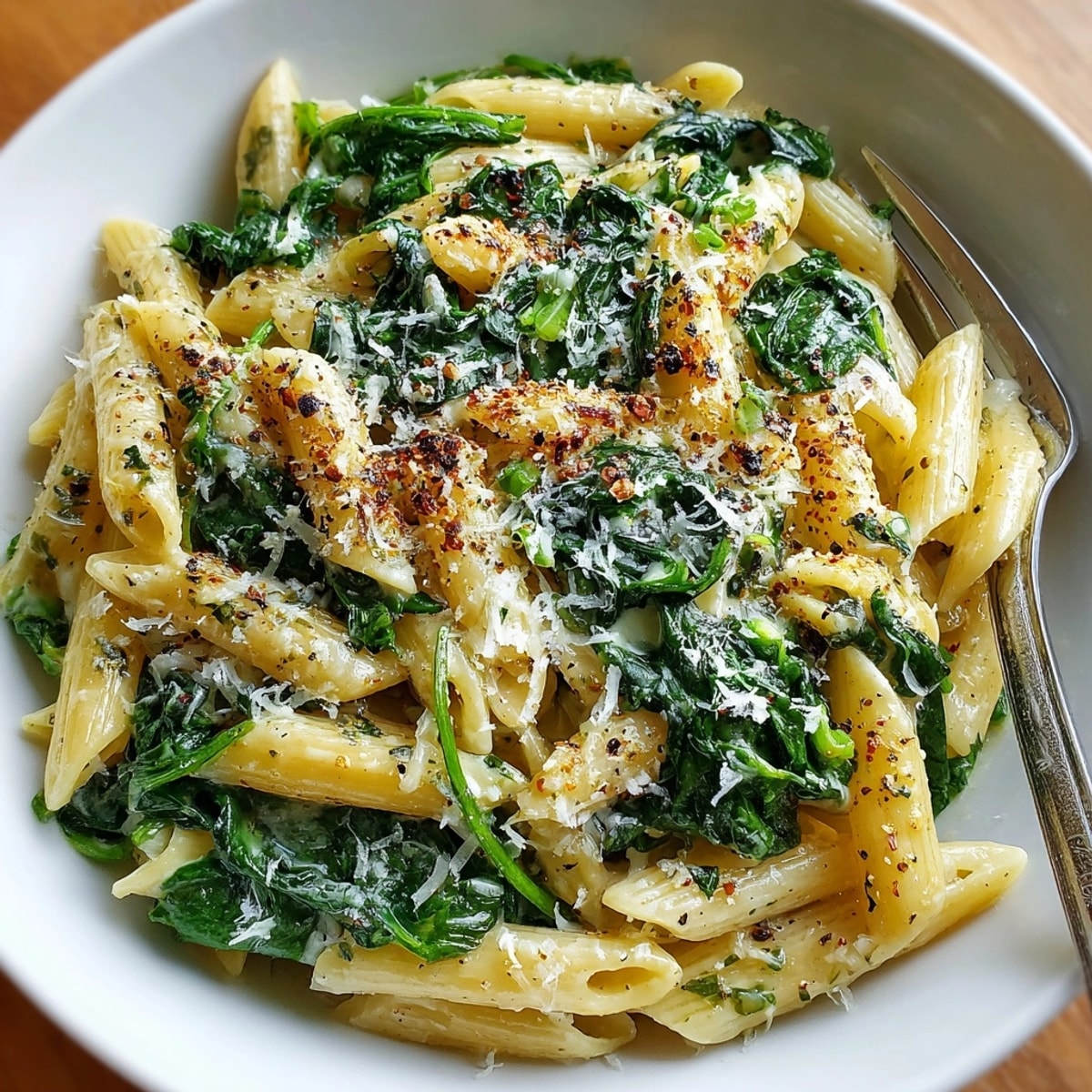 Enjoy this easy Creamy Spinach Pasta recipe, ready in 30 for a comforting dinner.
