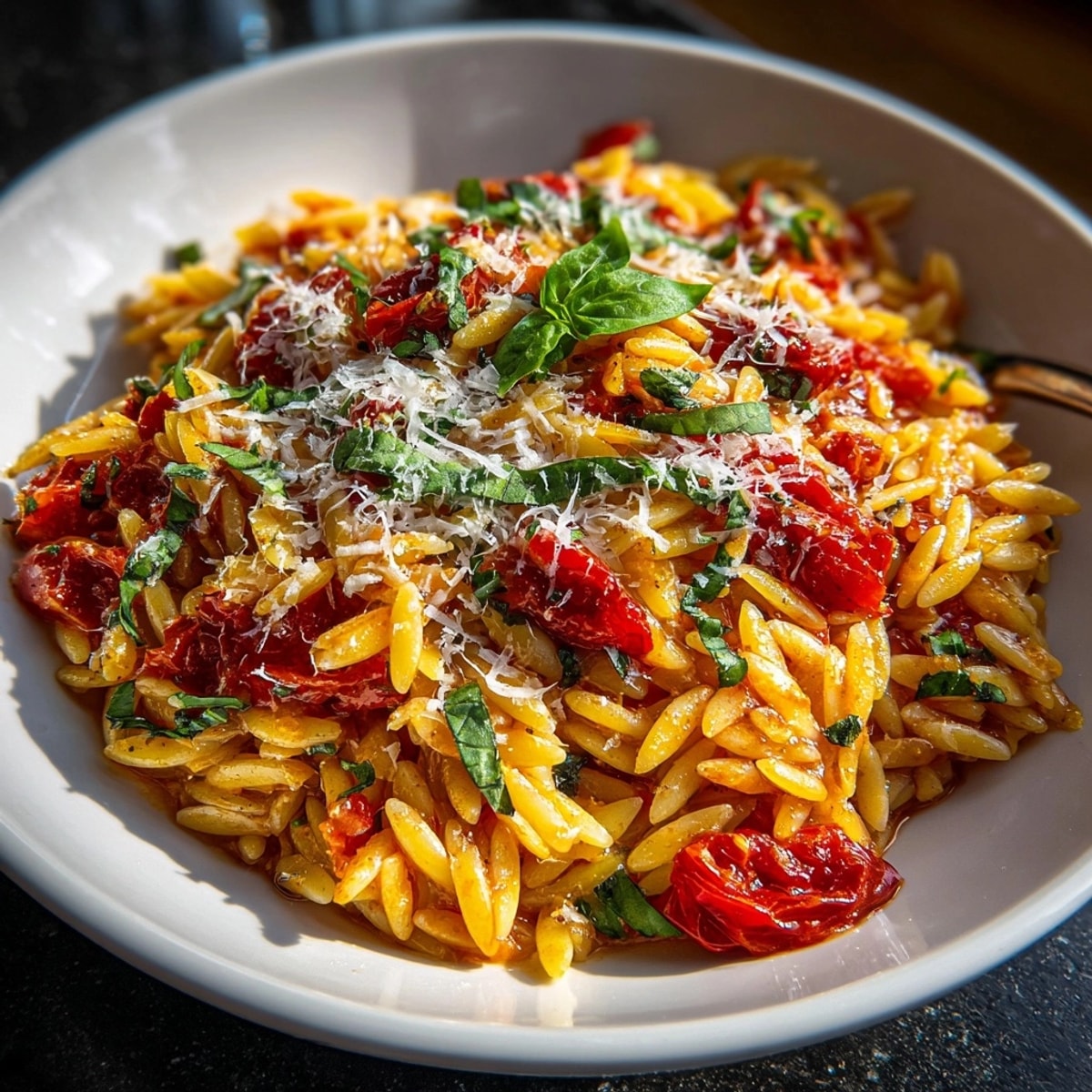 Easy weeknight Spicy Arrabbiata Orzo recipe: rustic Italian flavors, a vegetarian crowd pleaser.