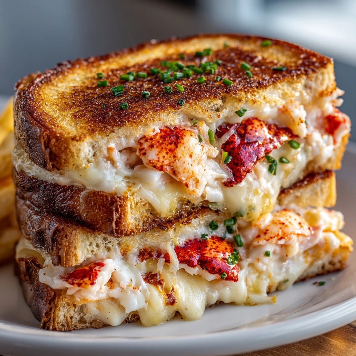 Decadent Lobster Grilled Cheese recipe offering a rich, comforting seafood indulgence; serve hot.