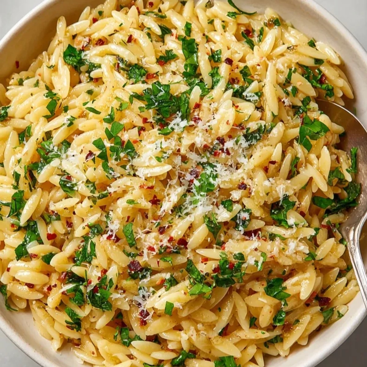 Golden Herb-Roasted Garlic Orzo: a tender, fragrant pasta dish ready to serve.