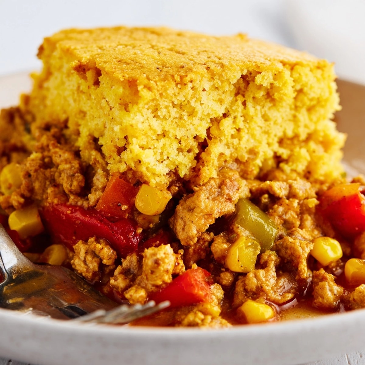 Golden Turkey Cornbread Skillet, a savory one-pan meal ready to come out of the oven.