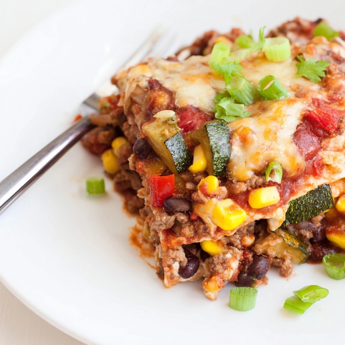 Golden, bubbly Vegetable Beef Enchilada Bake layers ground beef, vibrant veggies, and cheese.