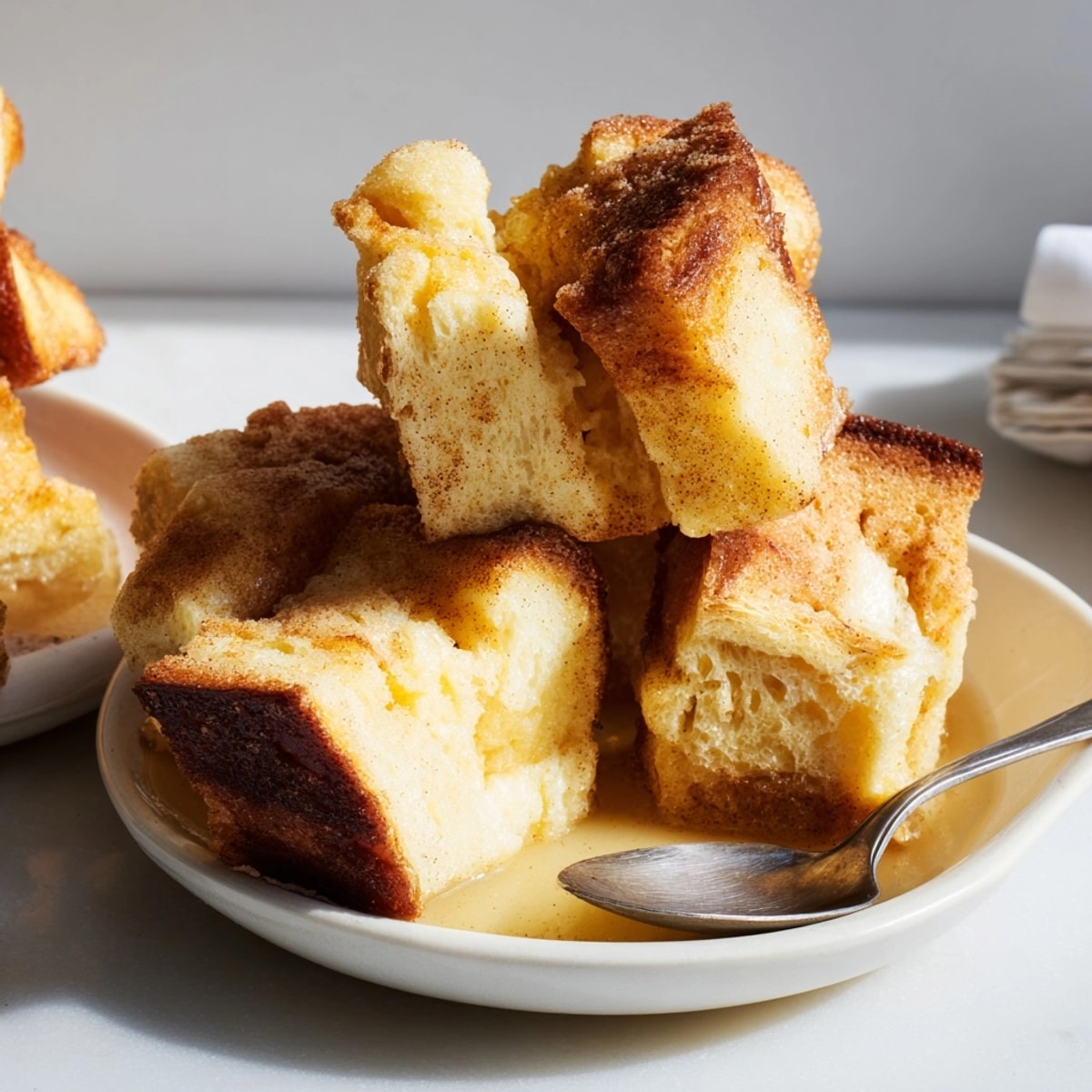Warm, comforting Cinnamon Vanilla Bread Pudding, baked until golden brown and ready to serve.