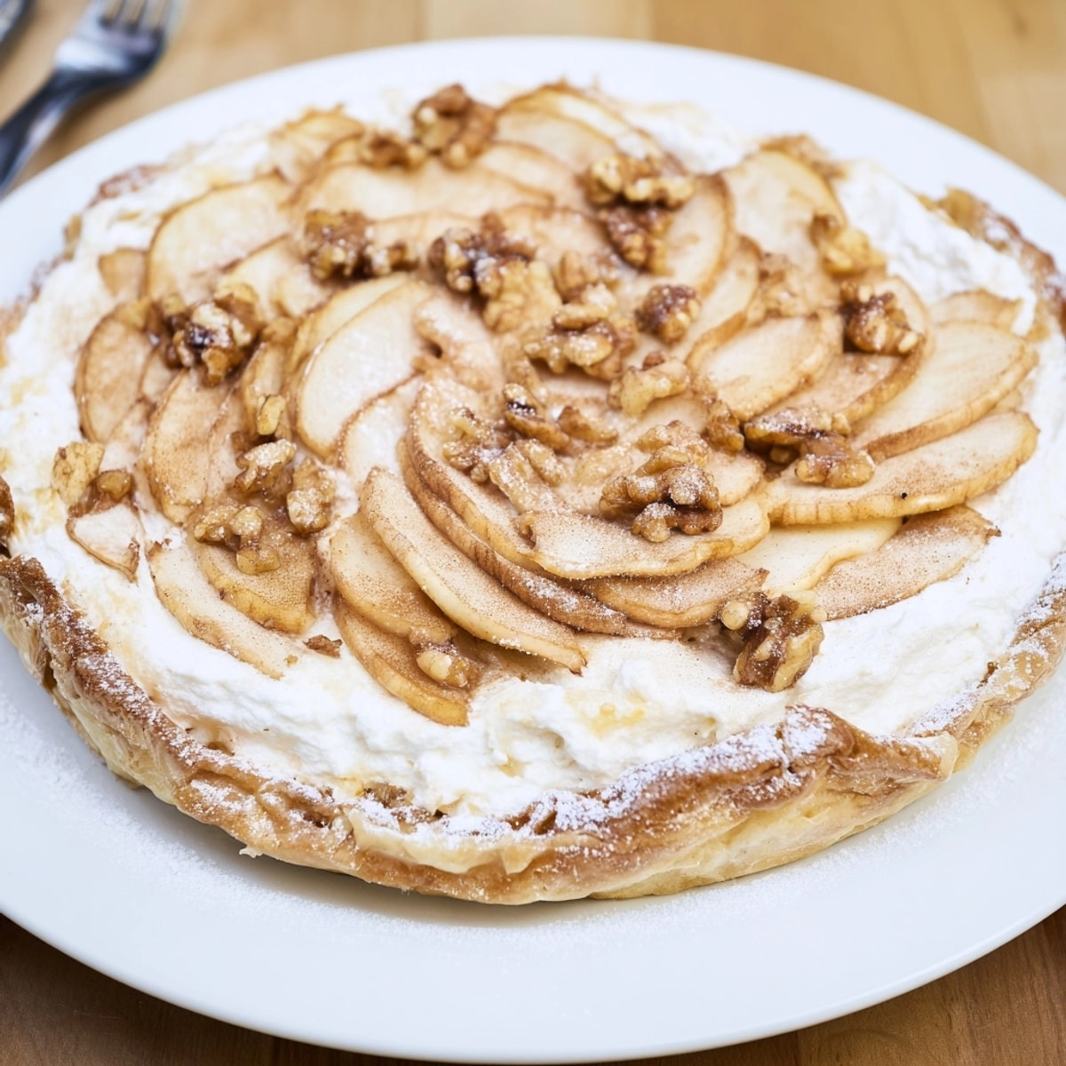 Close-up of warmly baked Ricotta Apple Breakfast Tarts, drizzled with honey, ready-to-eat.