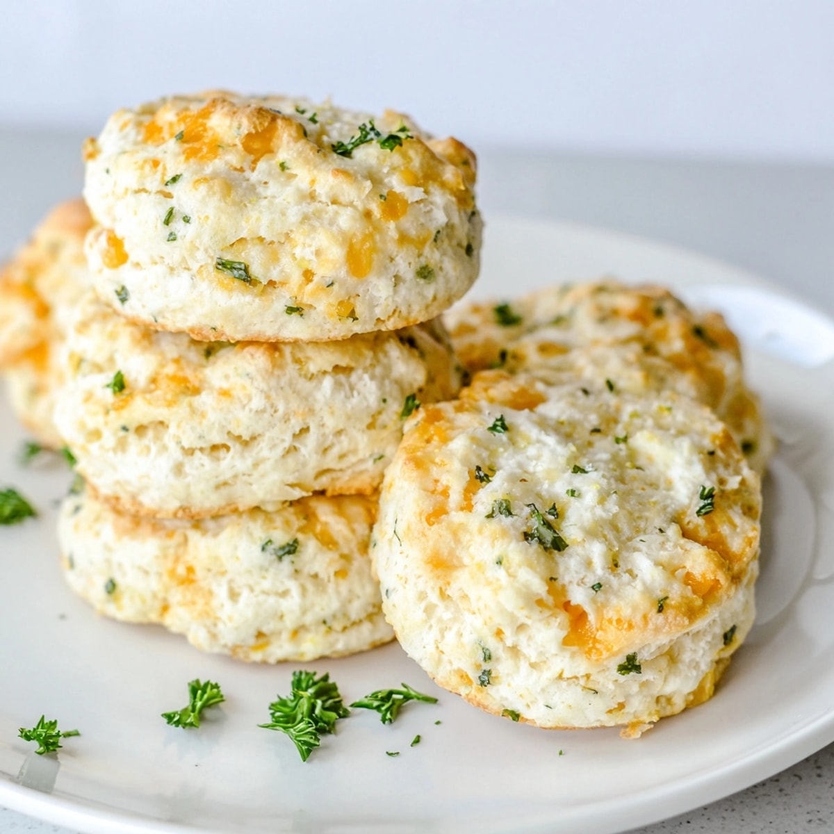 Easy Cheesy Garlic Biscuits with Ricotta recipe image shows fluffy texture, a delicious savory bake.