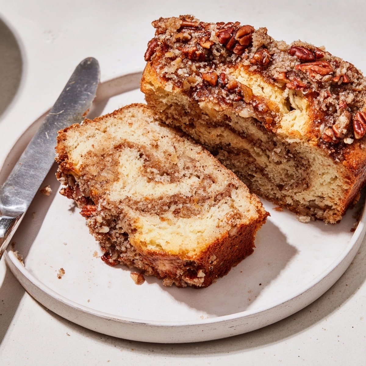 Golden Ricotta Pecan Streusel Bread cooling; sweet, nutty aroma fills the bright kitchen.