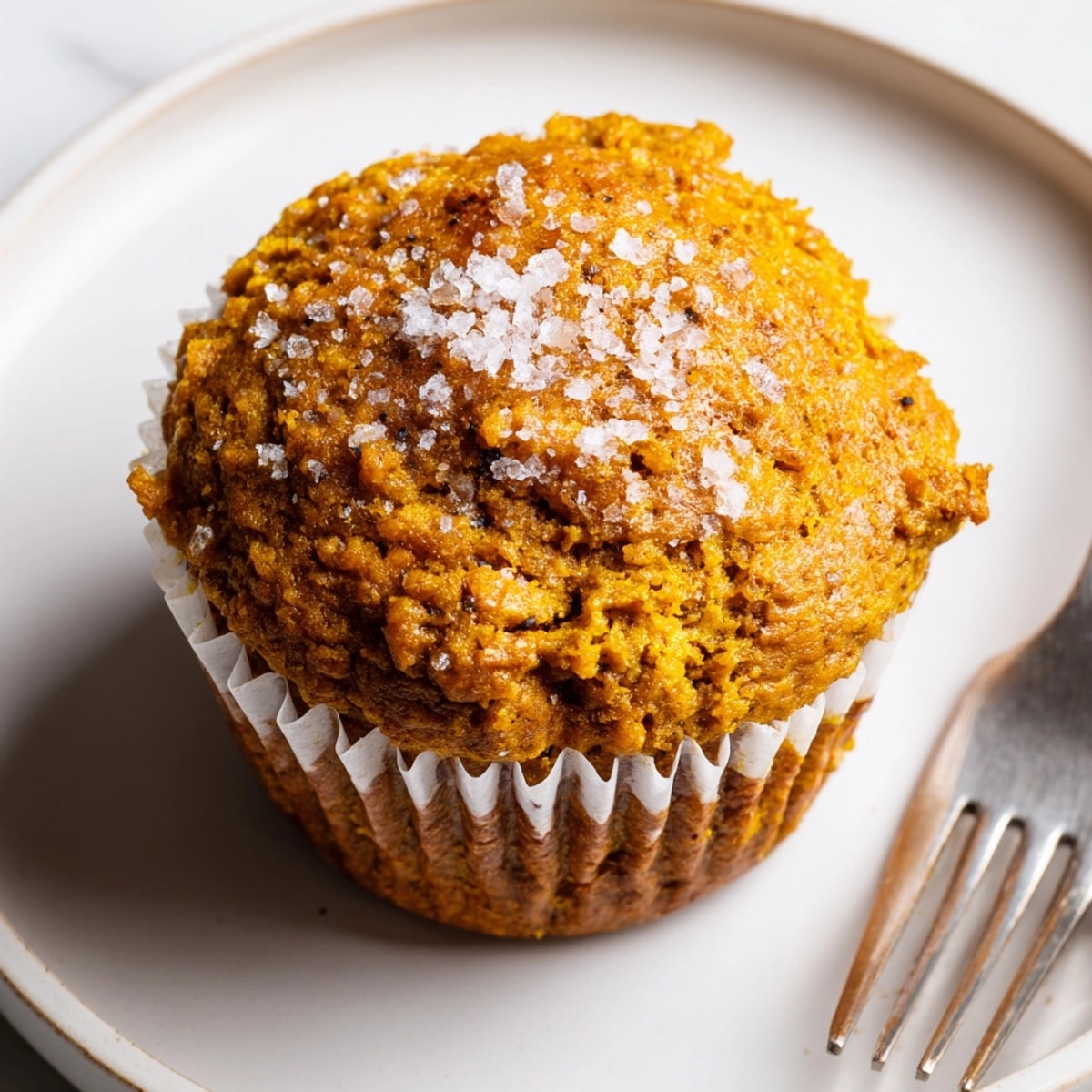 Freshly baked Pumpkin Muffins with Flaky Salt: Taste warm spices, see golden peaks.