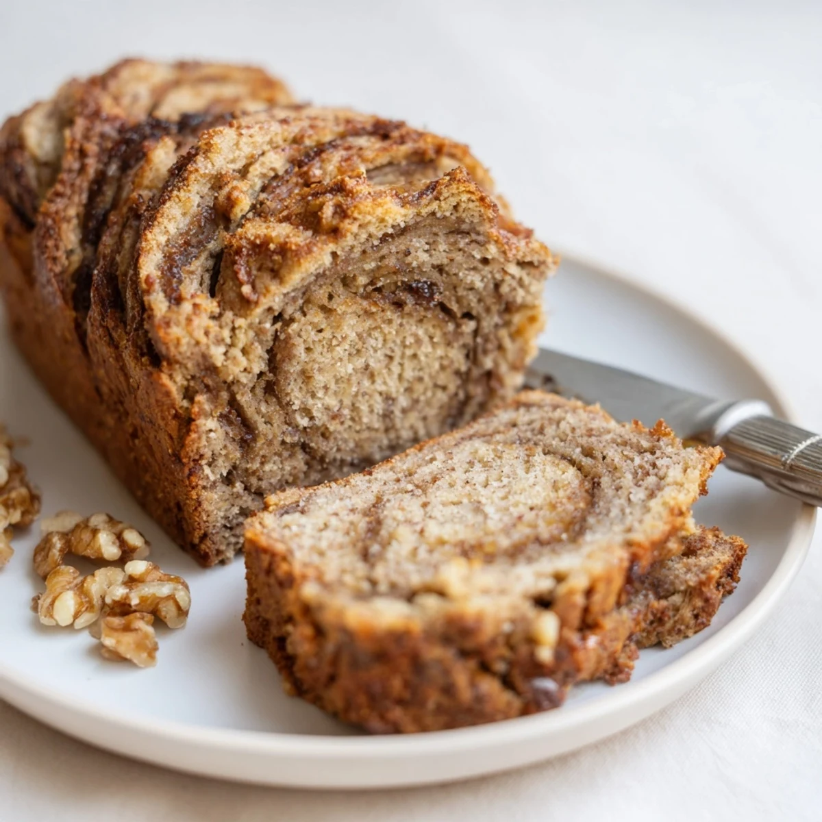 Moist Cinnamon Applesauce Flax Loaf, perfect for breakfast with a golden crust.  