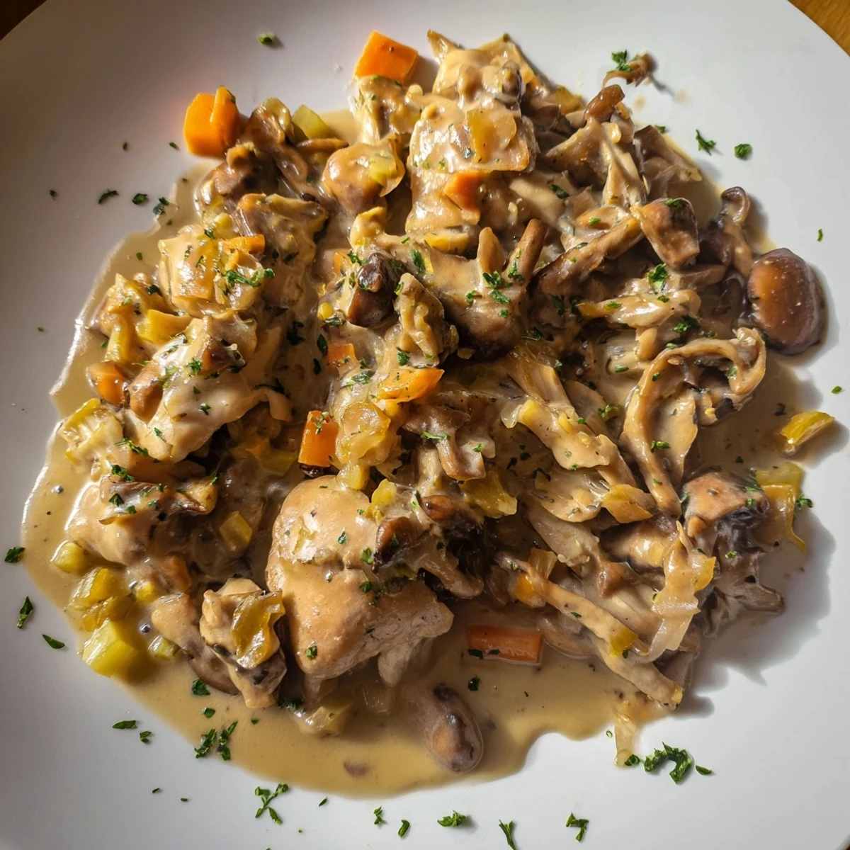 Savory Wild Mushroom Ragout featuring fresh mushrooms, creamy sauce, and vibrant parsley garnish.