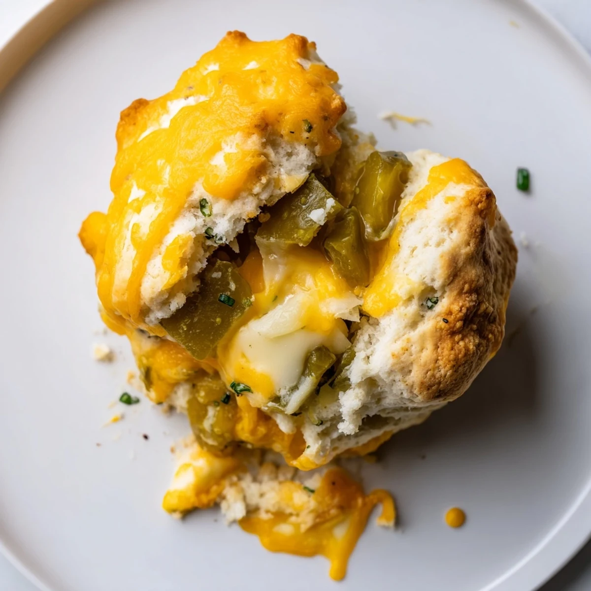 Fluffy Cheesy Pickle Stuffed Biscuits bursting with sharp cheddar and dill pickle flavor.  