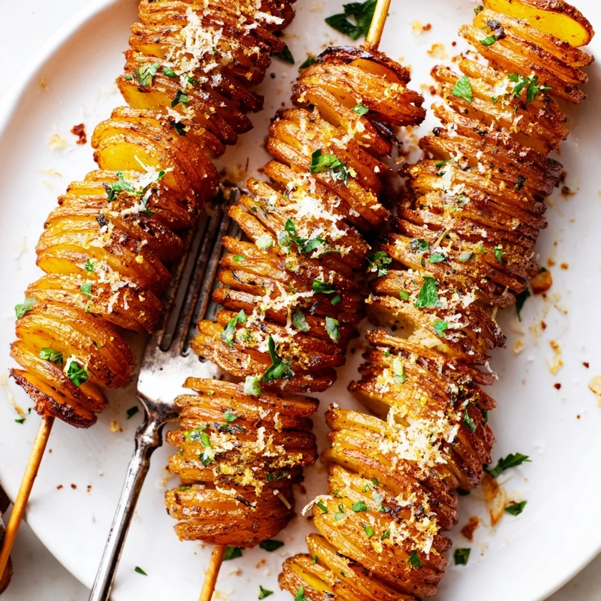 Golden-brown air-fryer tornado potatoes sprinkled with Parmesan, a fun, tasty treat.