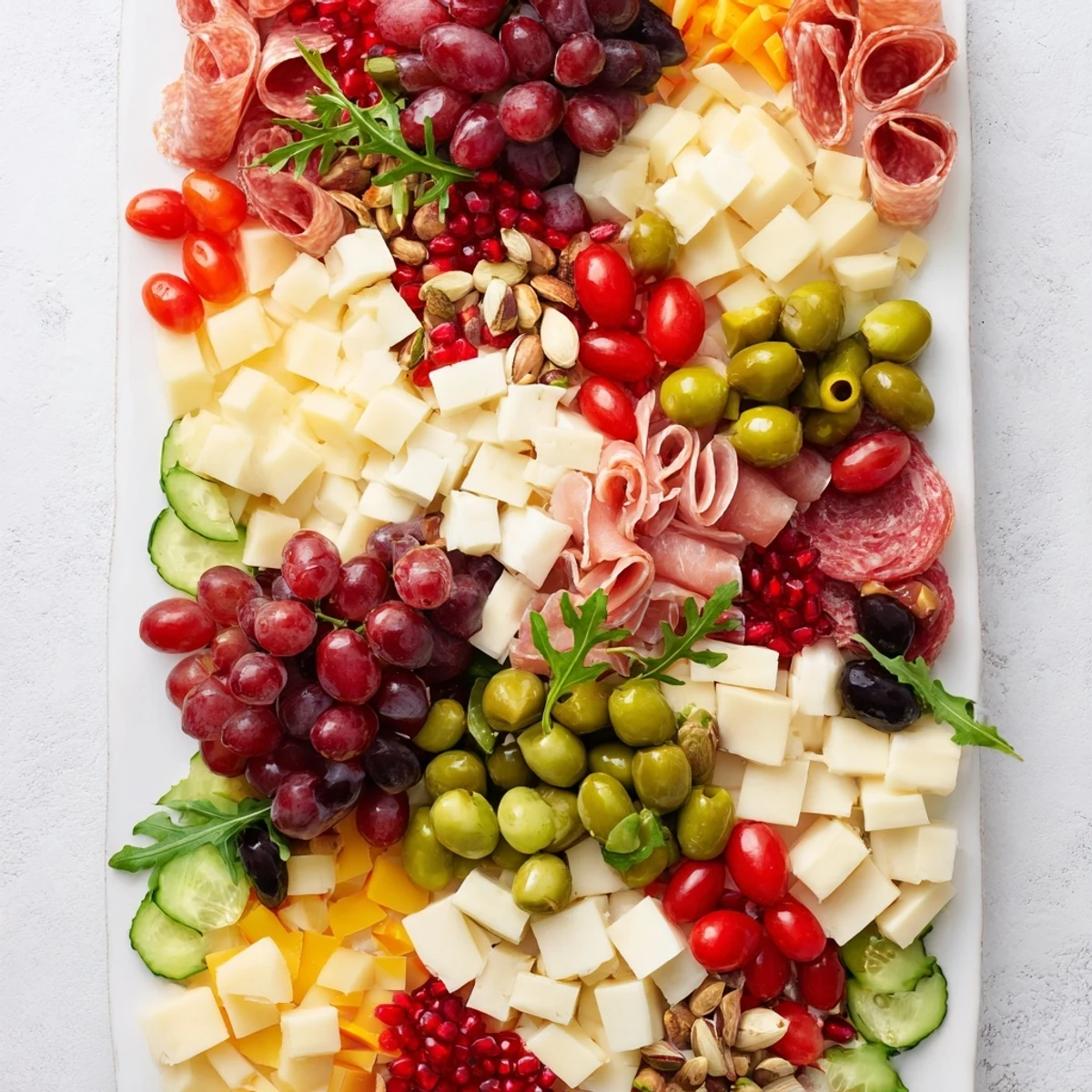 Vibrant Festive Charcuterie Tree: a delicious spread of cheeses, meats, fruits, and crackers for a holiday appetizer.
