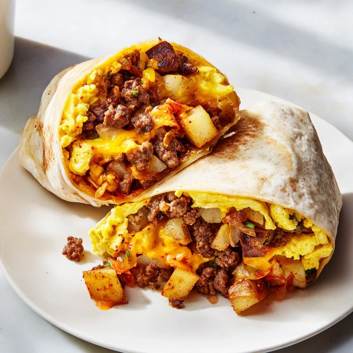 Golden, roasted potatoes and spicy kimchi star in these warm Christmas Breakfast Burritos.