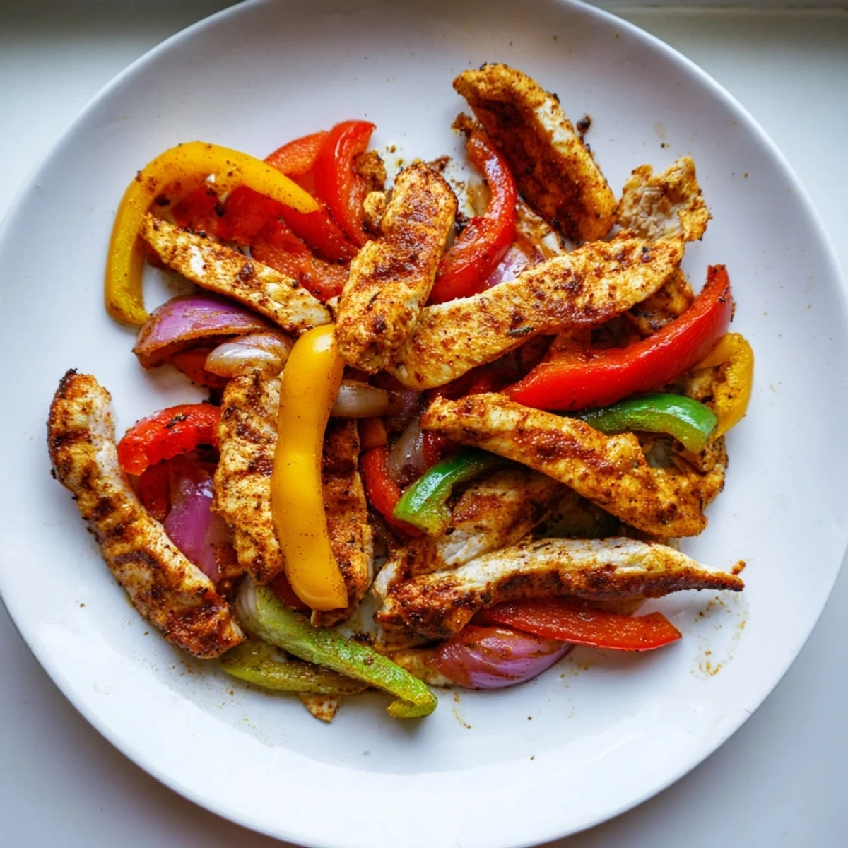 Sheet-Pan Chicken Fajitas, sizzling from the oven with tender chicken and colorful roasted vegetables.