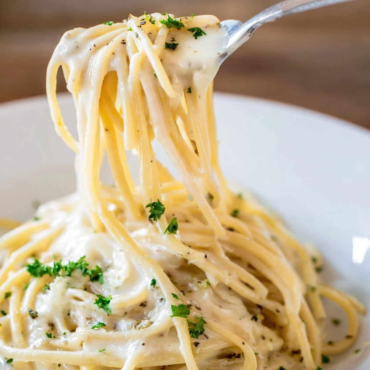Golden, melted cheddar and mozzarella coat this delicious Creamy Three-Cheese Spaghetti recipe shown for dinner.