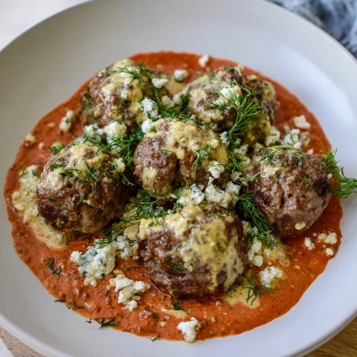 Steaming Instant Pot Greek Meatballs, tender with herbs, ready to be enjoyed with the tangy sauce.