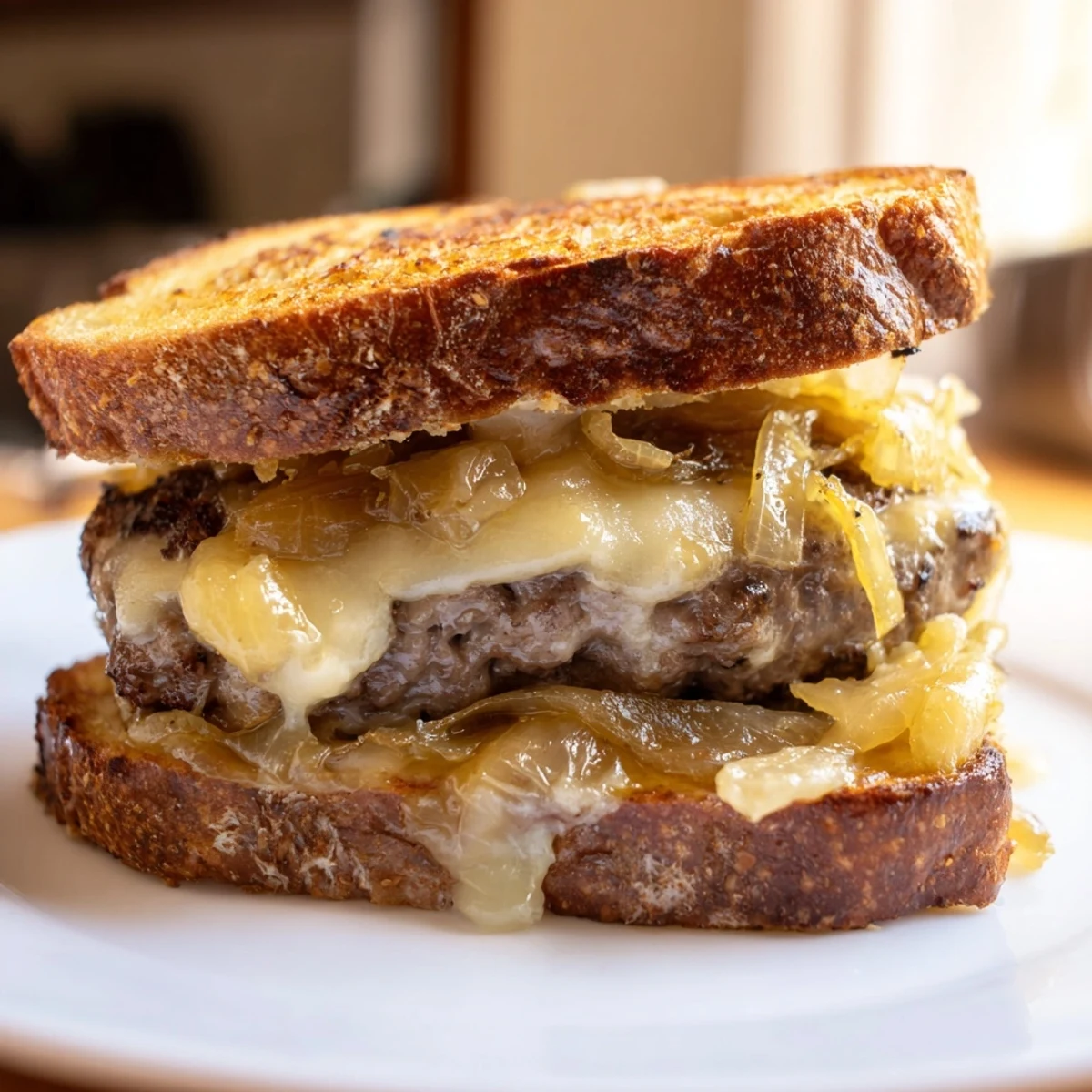 Warm, appetizing Patty Melt skillet sandwiches with melted cheese, ideal for a diner-style comfort meal.