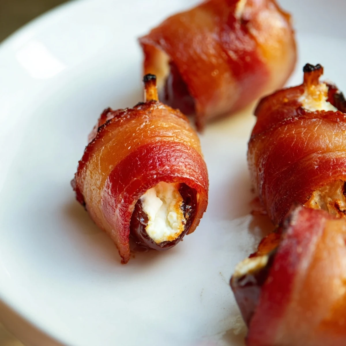 Golden-brown bacon-wrapped dates stuffed with creamy goat cheese, sizzling hot from the oven.
