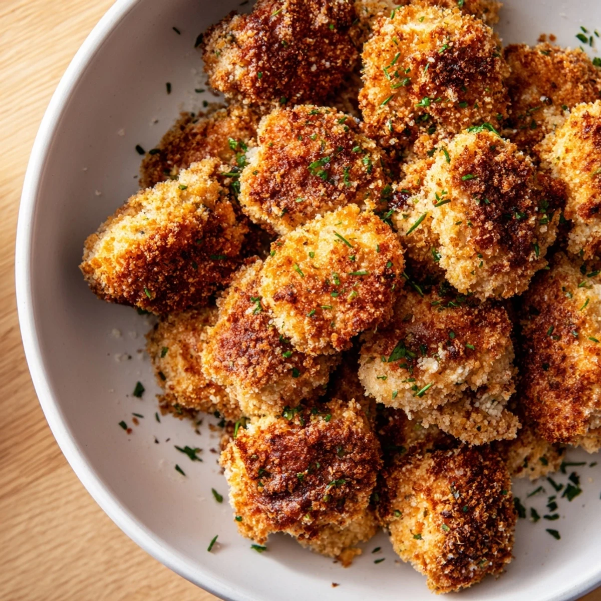 Golden, crispy air fryer festive chicken tenders ready to be dipped and enjoyed with your favorite sauce.
