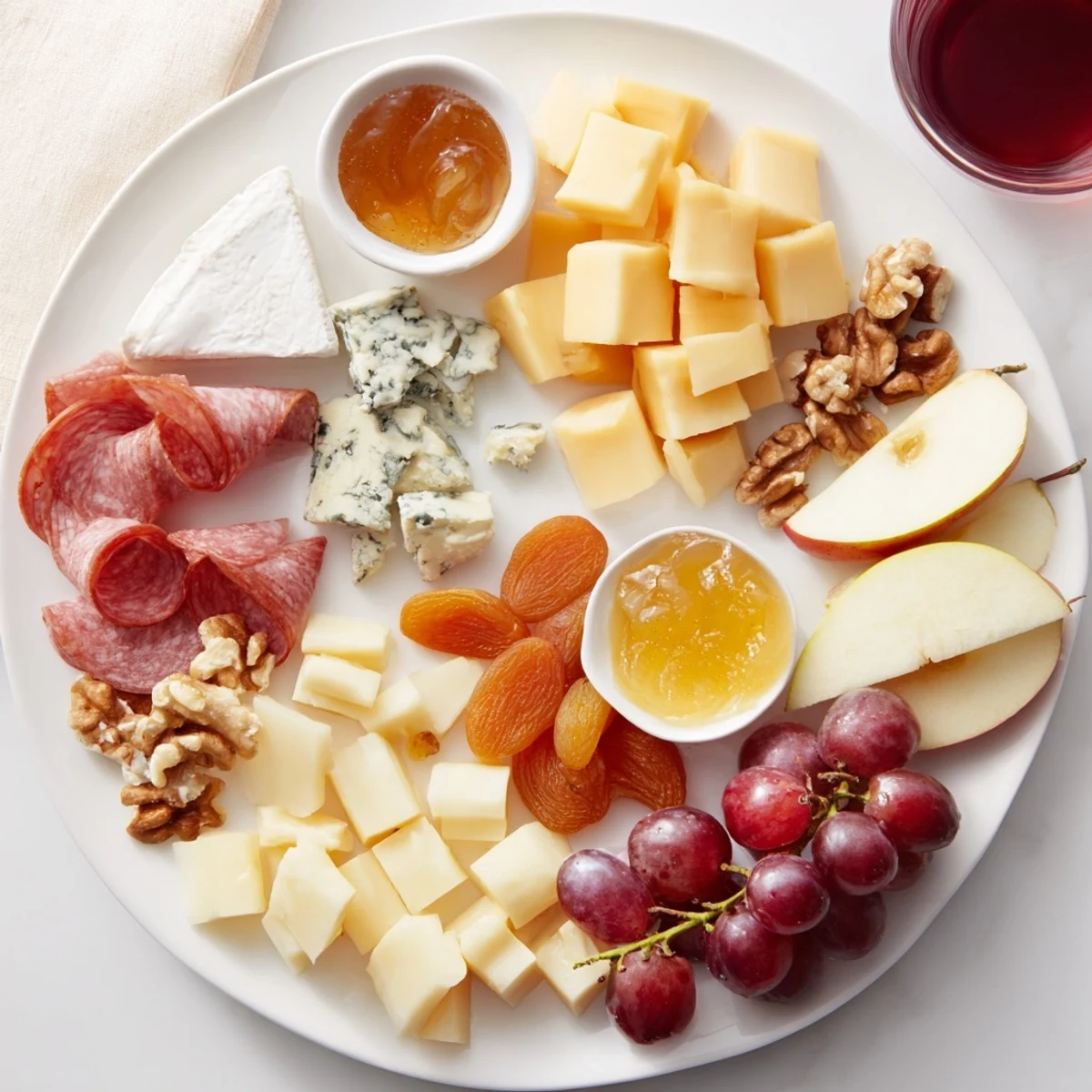 Perfectly arranged Moonlight Picnic Board presents gourmet delights, honey, and crackers for sharing the evening.