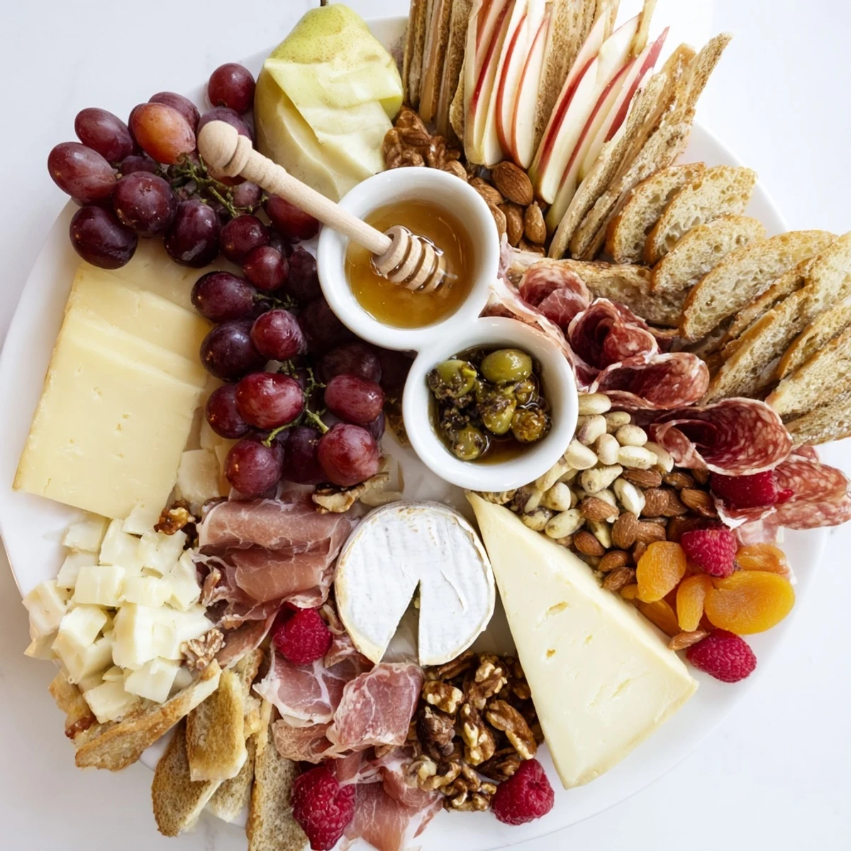 This Lace & Pearls Elegant Board features artful cheese and charcuterie, ready to serve for entertaining guests with flair.