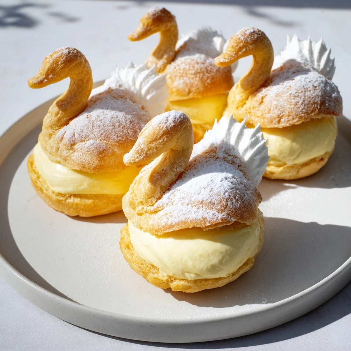 Elegant Feathered Friend Swan Pastry Platter, exquisitely decorated, offering a sweet bite of French-inspired dessert.