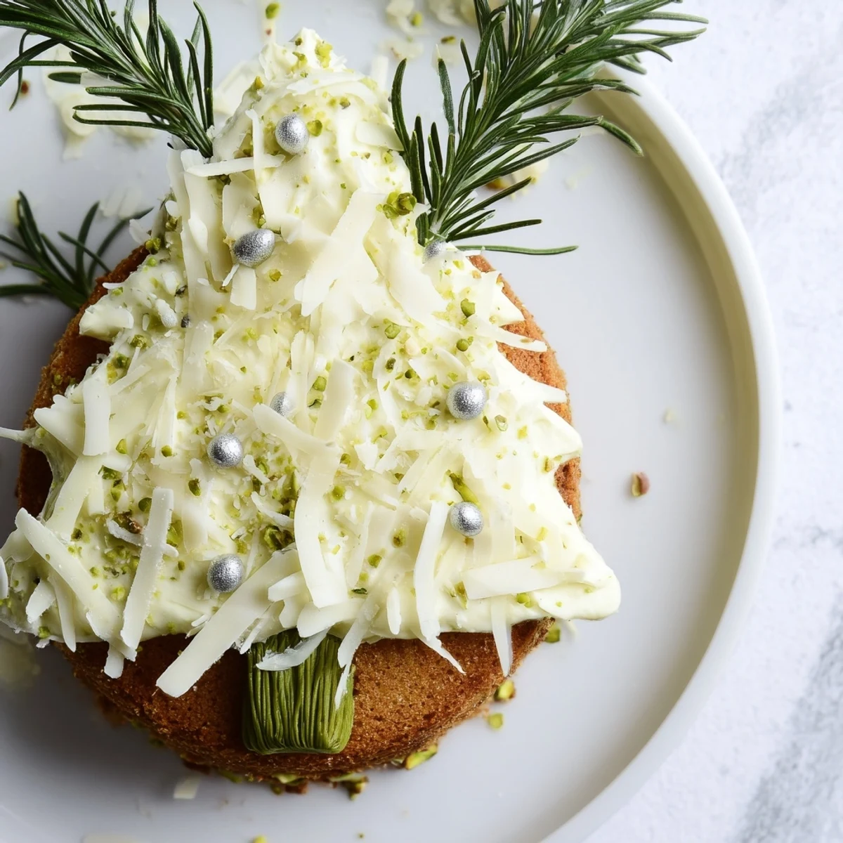 Imagine a snowy Table dHiver Sapin et Flocons dessert covered in white chocolate mousse and coconut.