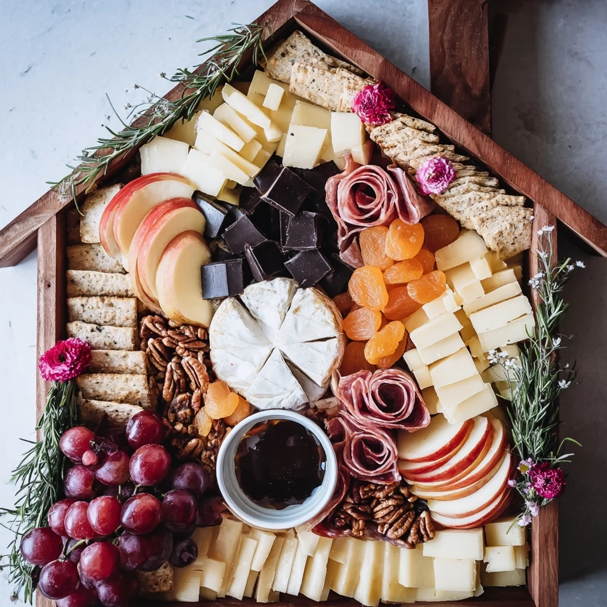 Sweet Home Charcuterie Board brimming with an array of cheeses, fruits, and meats, ready to enjoy.