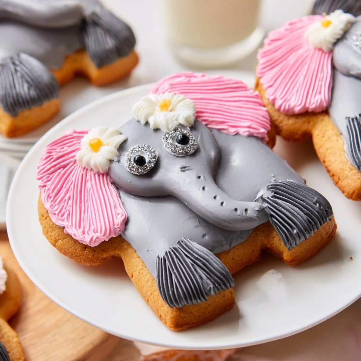 These giant Biscuits Amical Éléphant Géant cookies, with gray icing ears, are a sweet delight.