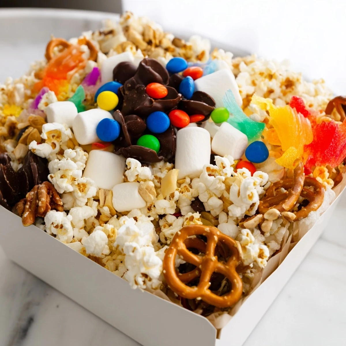 Festive popcorn boxes filled with goodies create a delightful and easy Movie Night treat display to share.