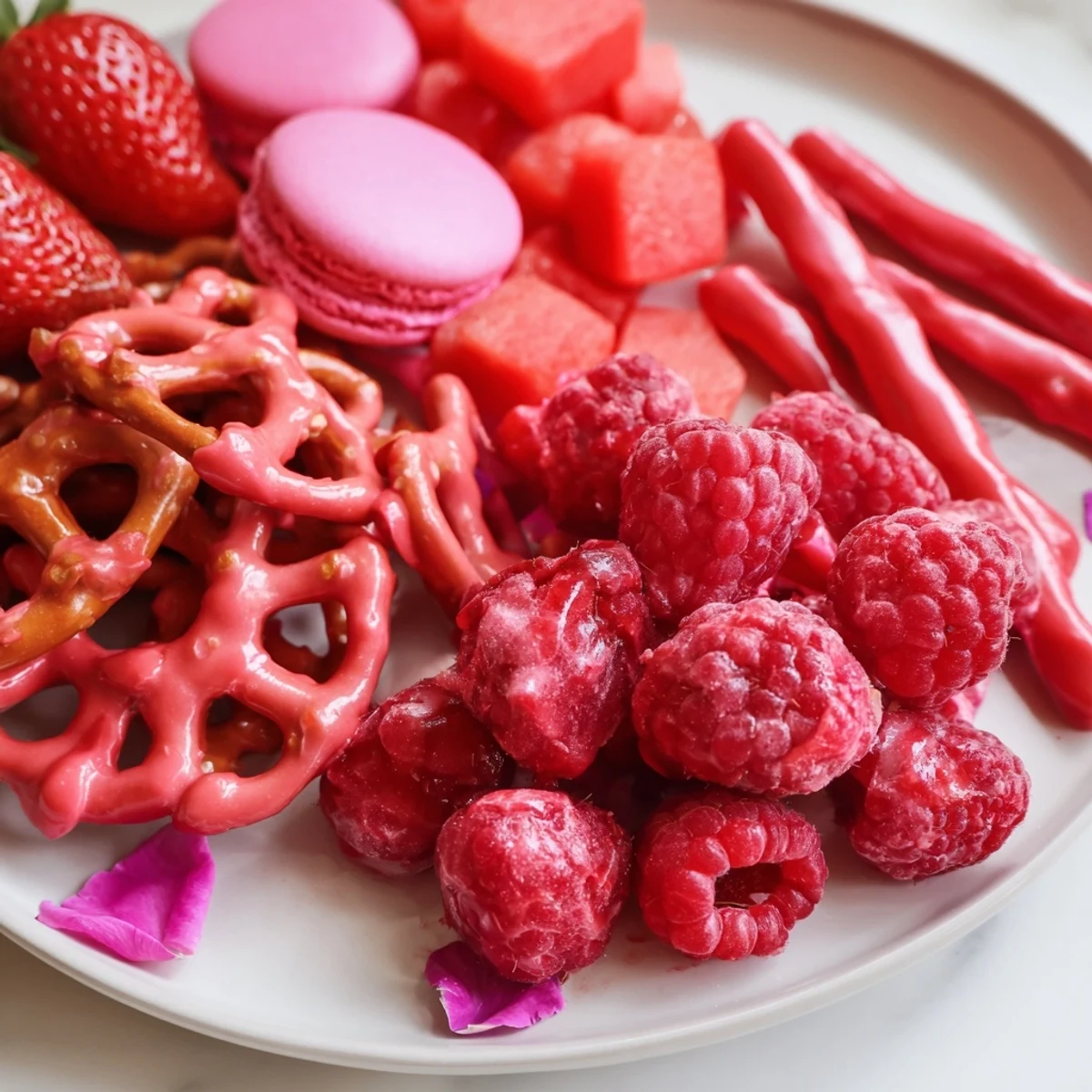 Vibrant baby reveal snack board with pink and blue snacks, ideal for your gender reveal party.