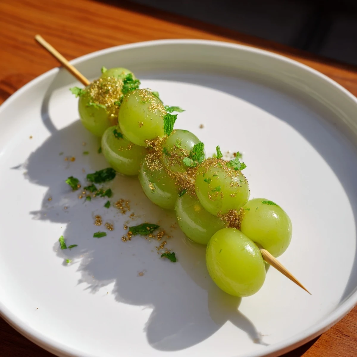 Festive Grapes of Luck skewers, showcasing twelve juicy grapes ready for a midnight countdown celebration.