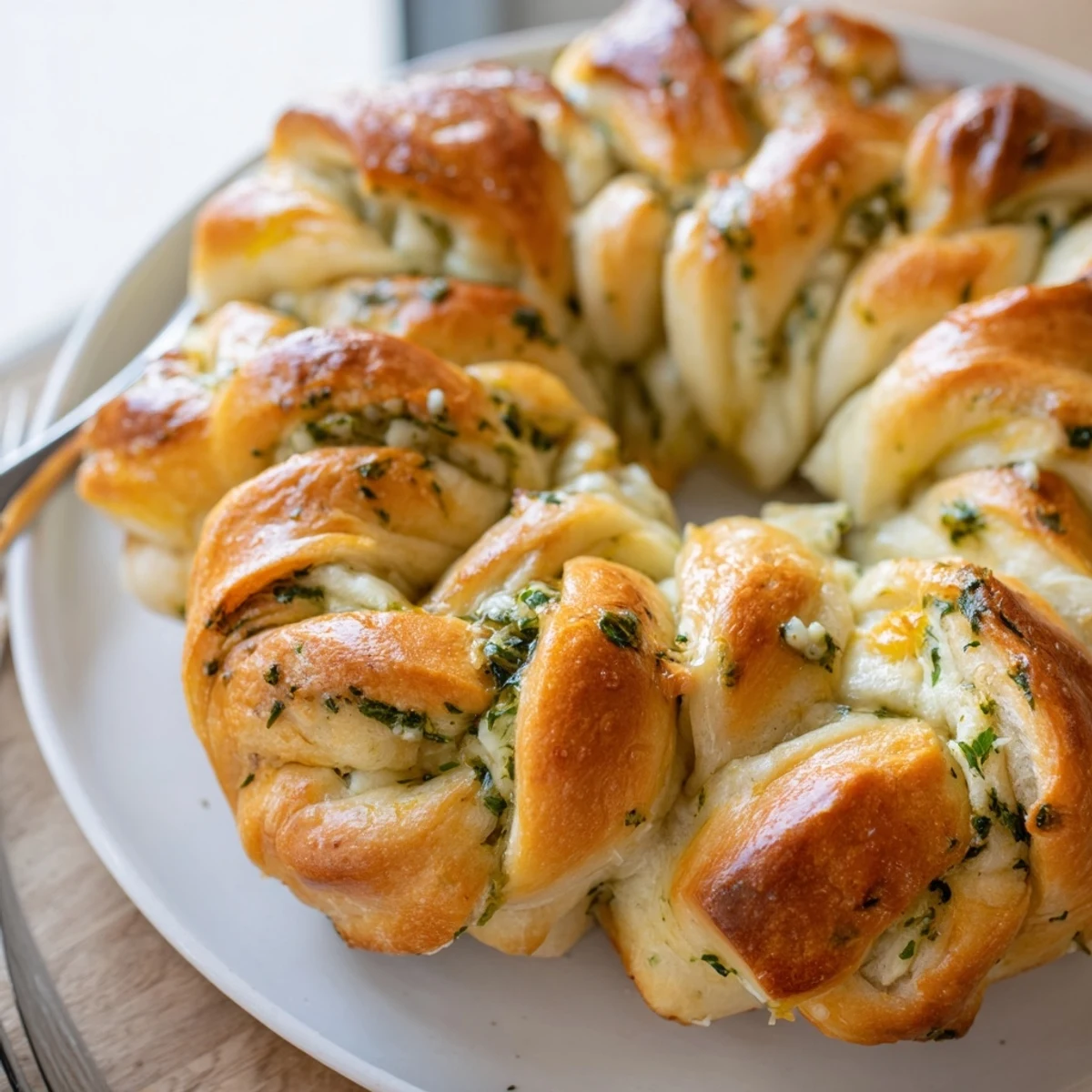 Fresh-baked star shaped garlic bread featuring melted butter, herbs, and cheese, an inviting aroma.