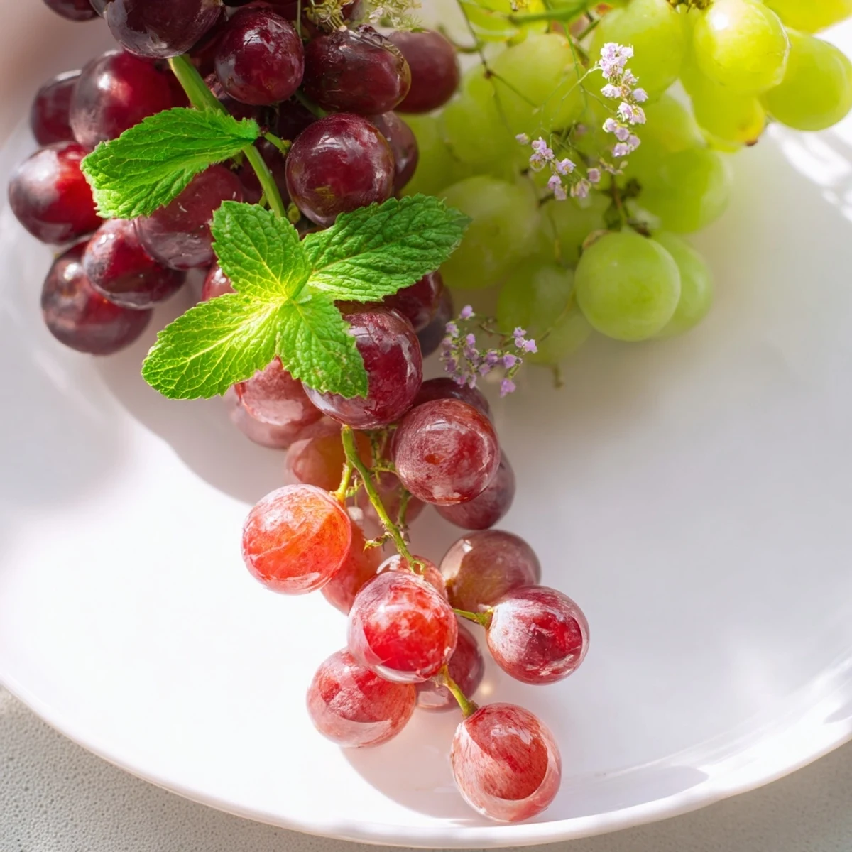 Juicy red and green grapes cascade over the serving board, a visual delight for this easy appetizer.