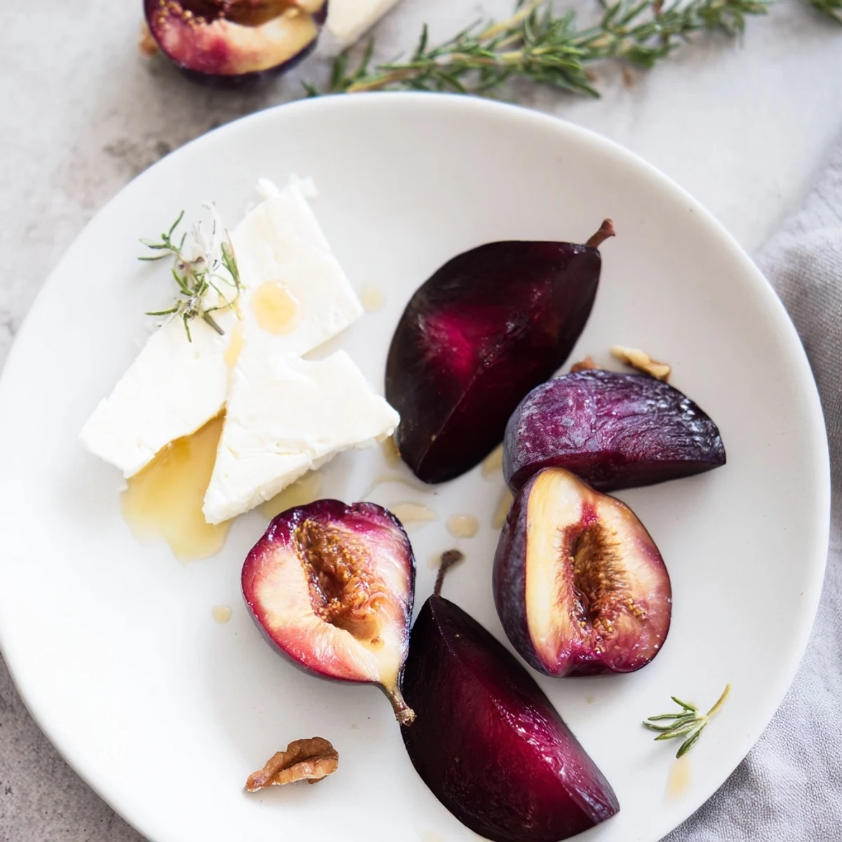 The Midnight Orchard platter: vibrant dark cherries and plums alongside creamy goat cheese, ready to serve.