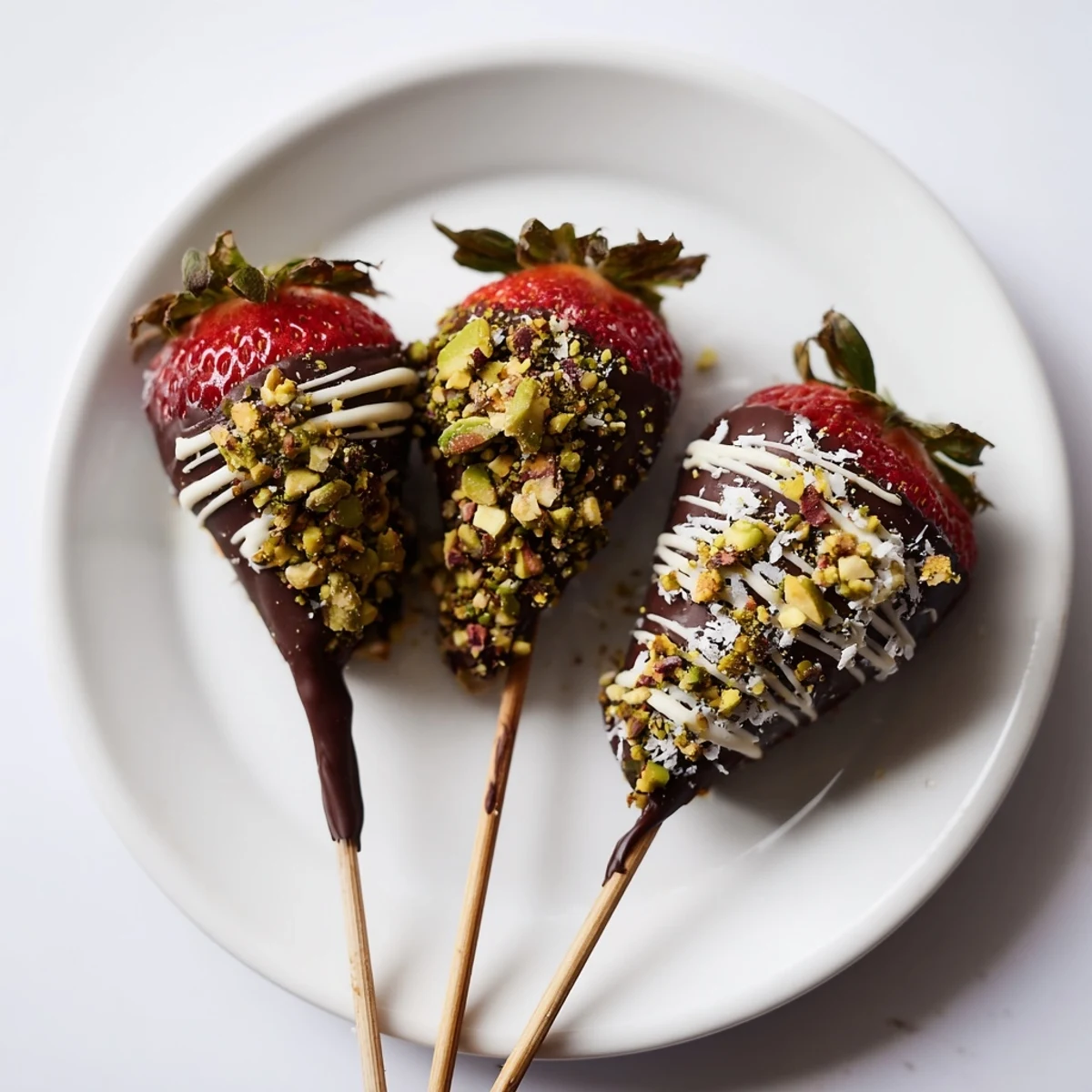 Get ready to savor the elegance: these chocolate-dipped strawberry skewers present vibrant flavor, elegantly drizzled with chocolate.