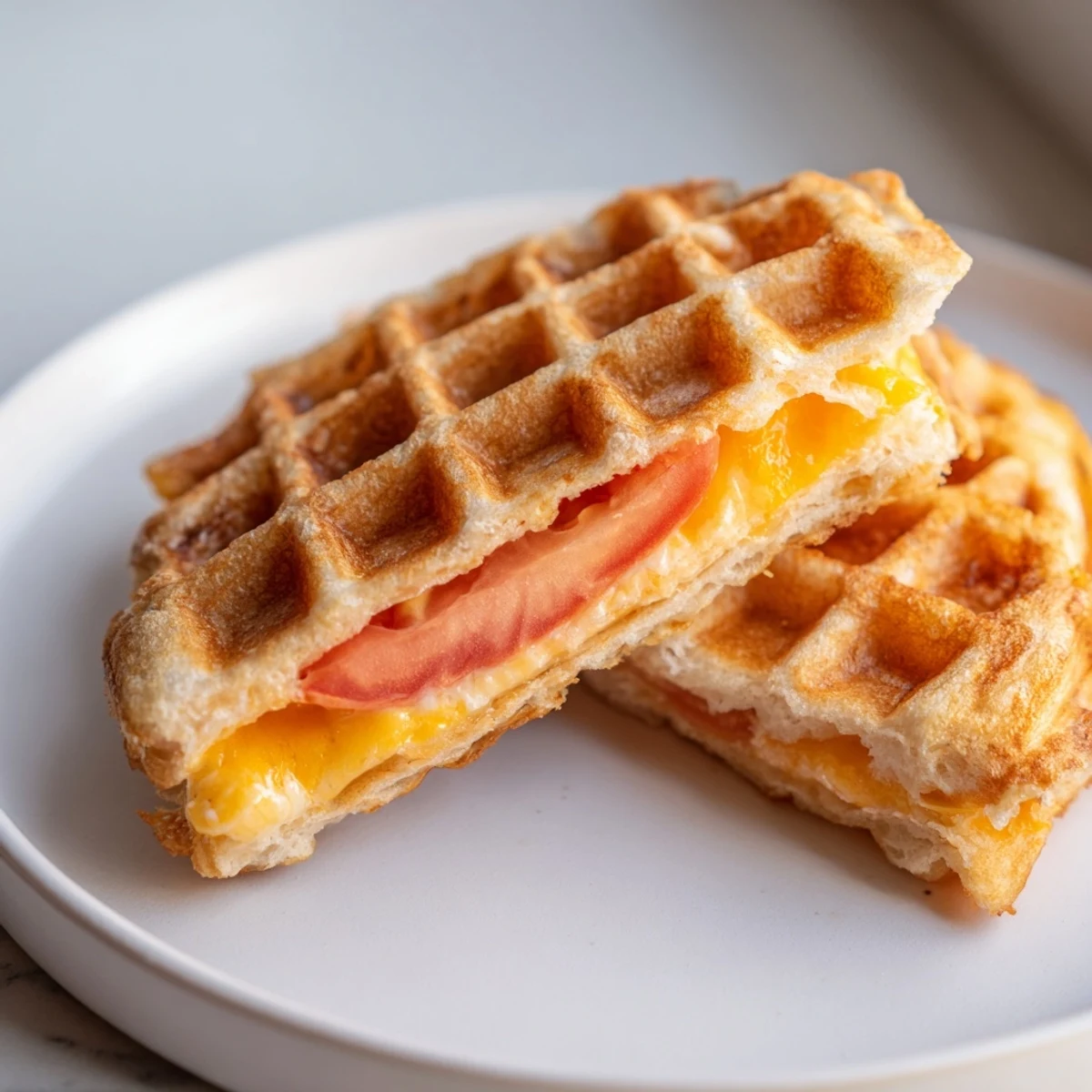 Golden, crispy Waffle Grilled Cheese with melted cheddar and crunchy bread, ready to enjoy.