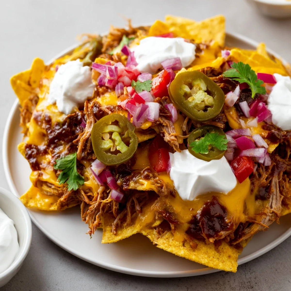 Delectable Loaded Nachos with Pulled Pork, a Tex-Mex feast perfect for cooling off with friends.