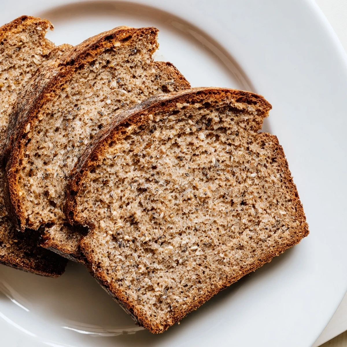 Golden brown slices of homemade Latvian Rupjmaize bread, ready for butter or a tasty sandwich.