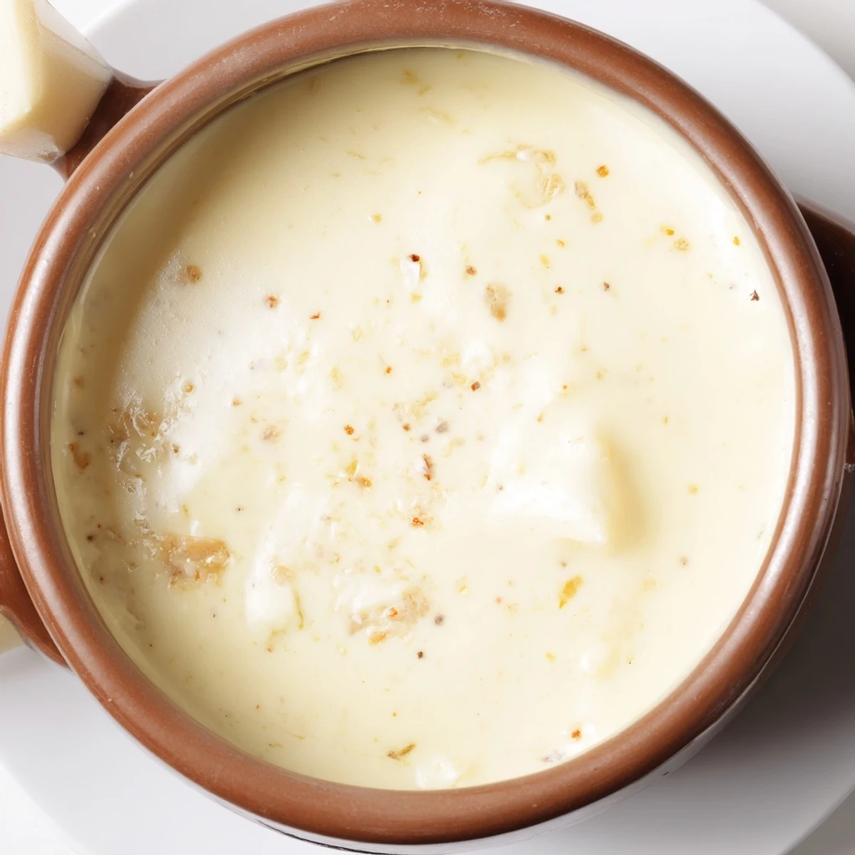 A bubbling pot of Swiss cheese fondue, served with colorful vegetable dippers and ready to enjoy.