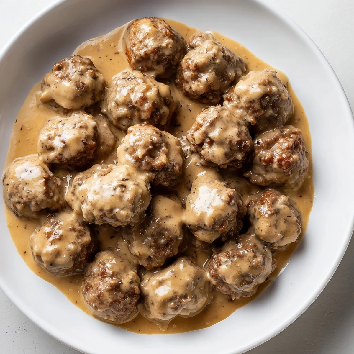 Creamy Swedish Meatballs, served with mashed potatoes, offering a comforting, savory aroma for dinner.