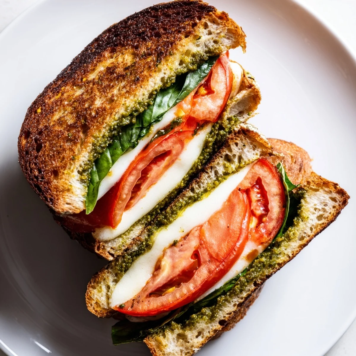 A close-up shot of a steaming, delicious Panini Press Innovations sandwich, crispy and perfect.