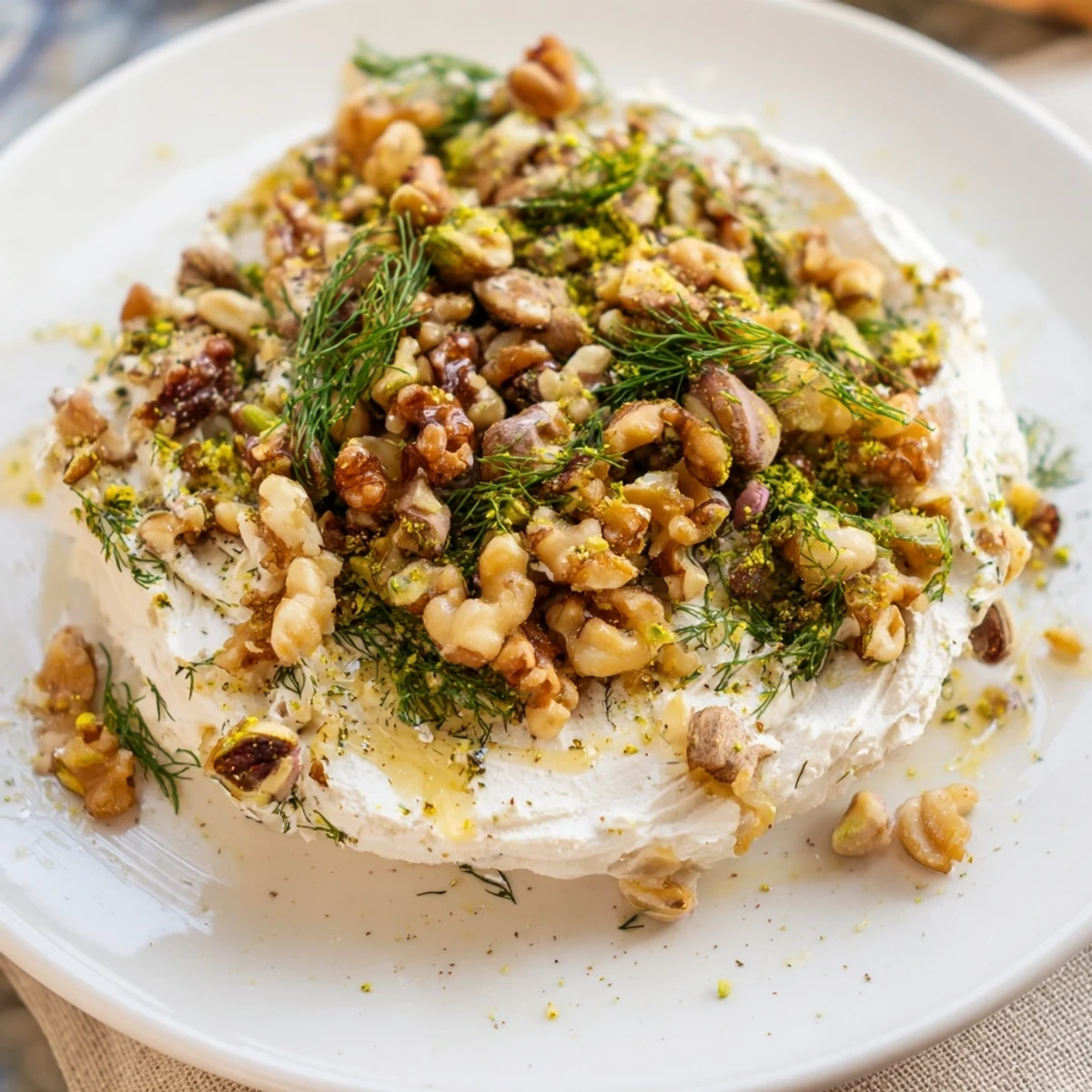 Flavored butter board charcuterie with creamy butter, herbs, and nuts ready to be scooped up with crusty bread.