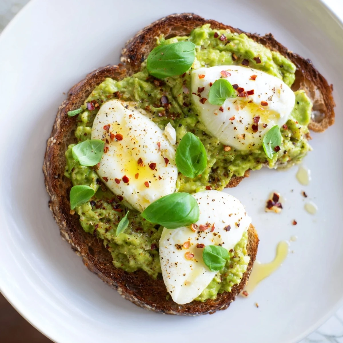 A delicious Avocado Mozzarella Tartine, with fresh basil, ready for a flavorful and satisfying bite.