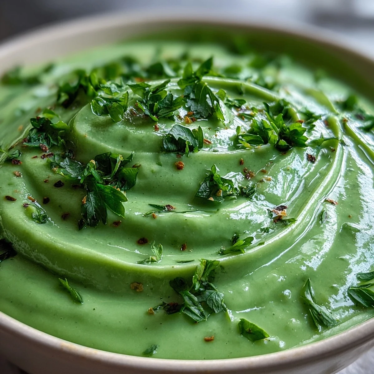 Hearty Creamy Vegetable Soup, smoothly blended with colorful garden vegetables.