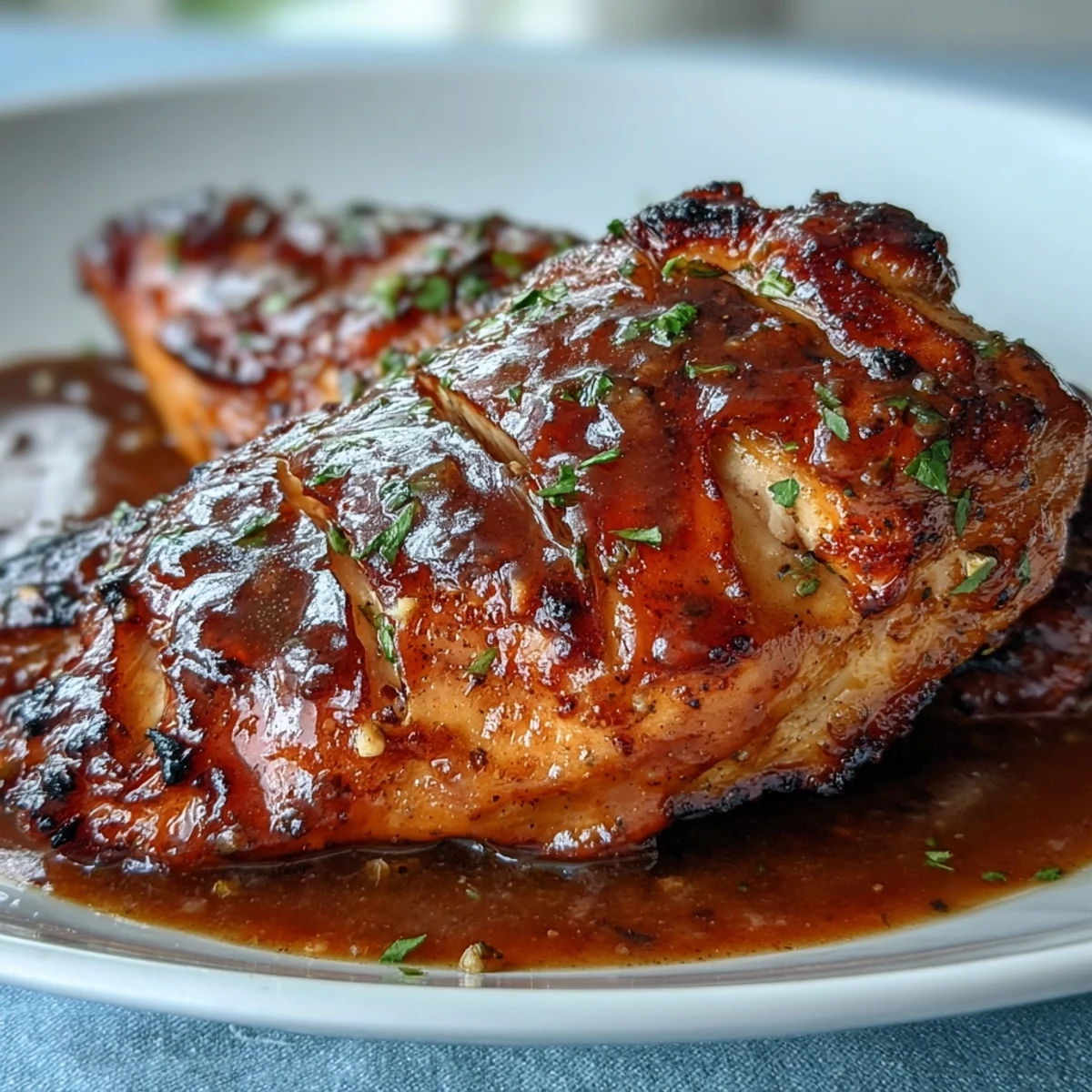 Juicy maple Dijon glazed chicken slices rest atop a hearty bowl of roasted sweet potatoes and Brussels sprouts with rice.  