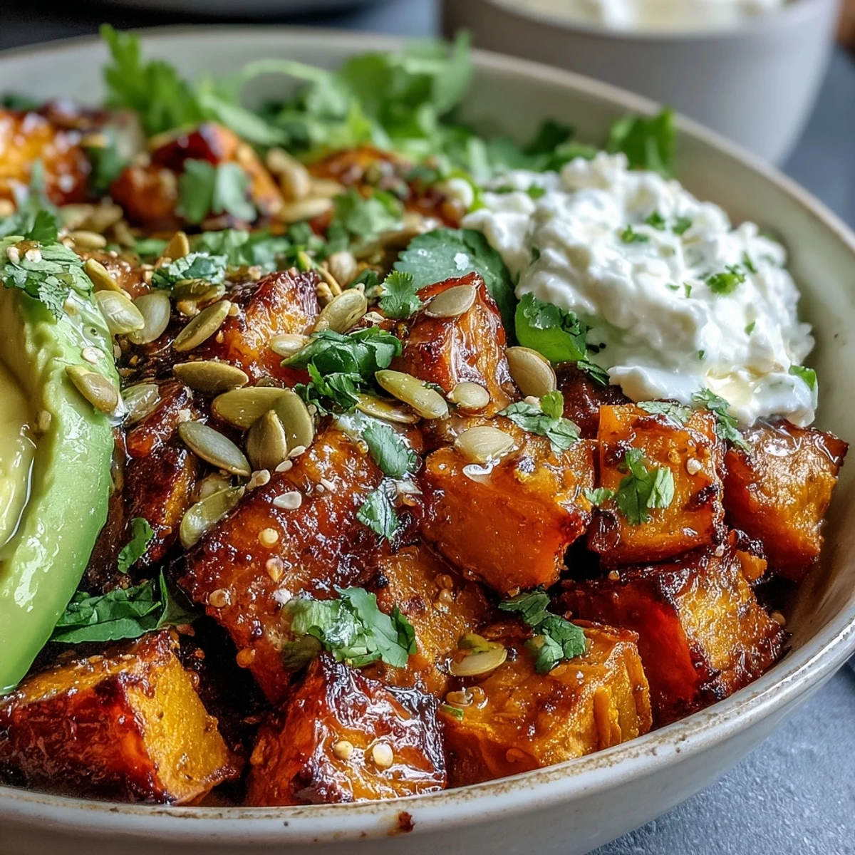 Roasted sweet potatoes glistening under spicy-sweet hot honey, perfect for lunch.