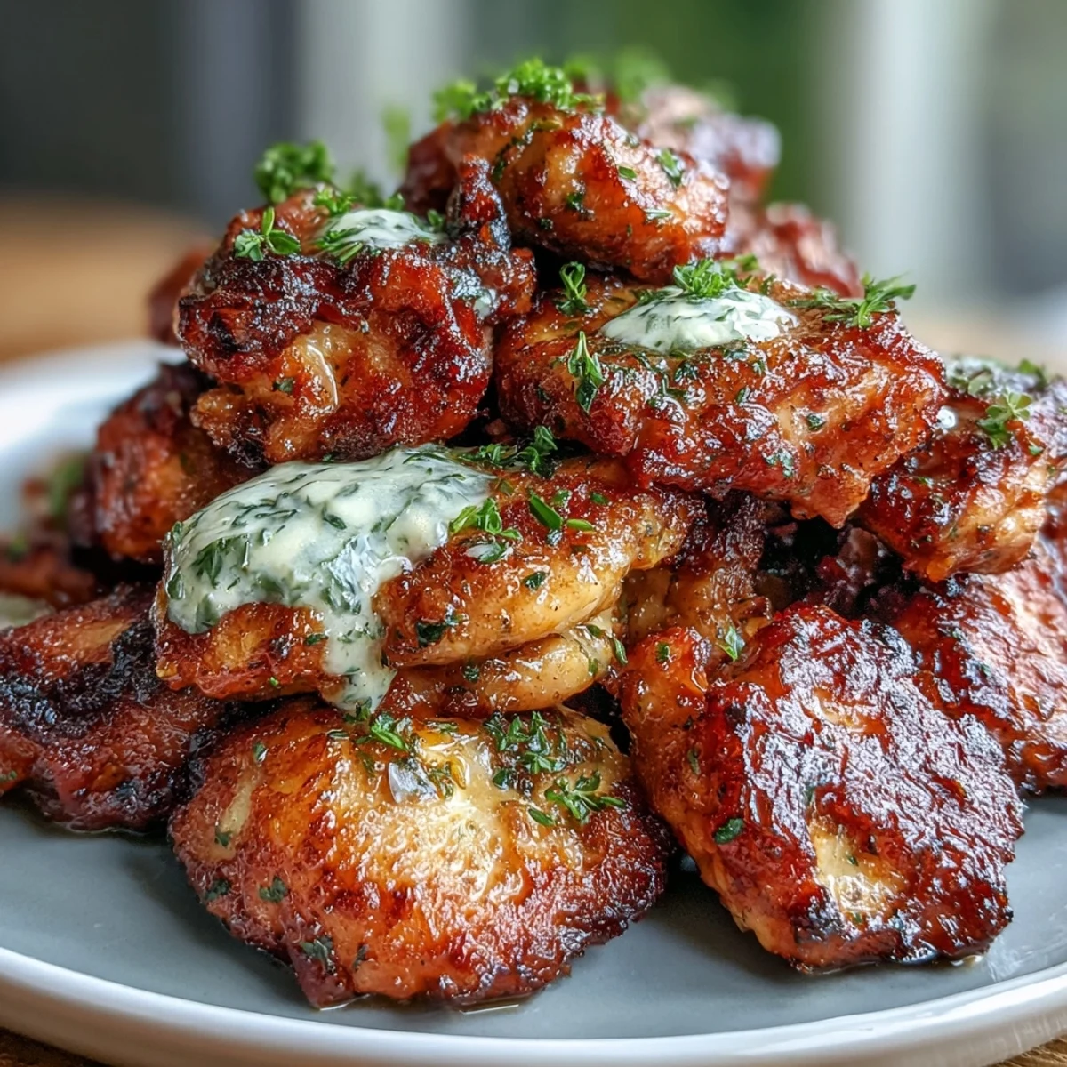 Tender chicken pieces coated in a glossy, herb-infused cowboy butter sauce, garnished with parsley.